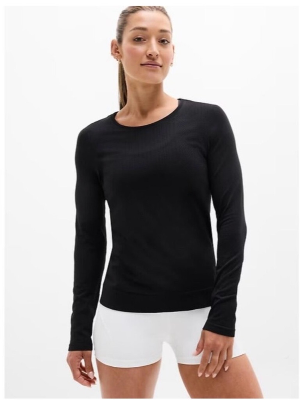 Athleta In Motion Seamless Long Sleeve Athletic Black Pin Hole Top Shirt Sz M